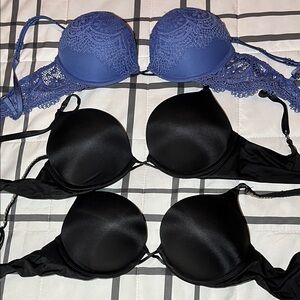 Elegant Lace and Satin Bra Set - Blue and Black Victoria Secret Bras